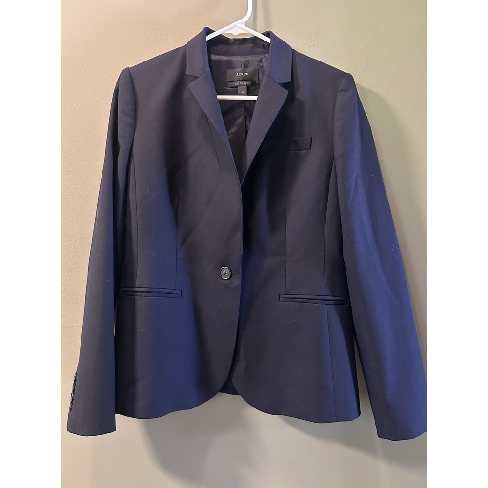 J. CREW Blazer Womens Sz 6 Navy Blue Super 120s Wool Single Button Campbell